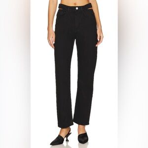 FRAME Le High N Tight‎ Straight Cut-Out Waist Jeans in Film Noir Black Size 25